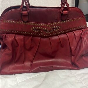 BCBG Red Shoulder Bag with Decorative Band and Pleating